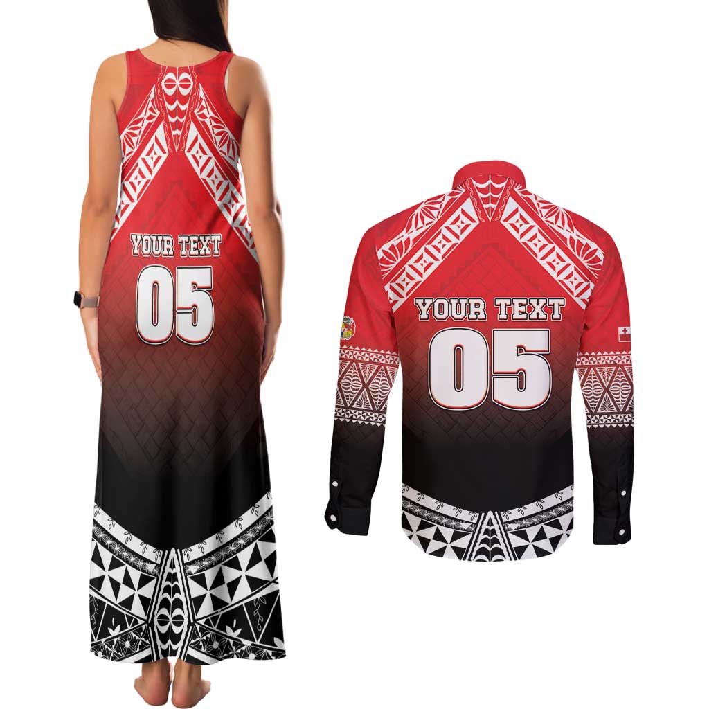 Custom Rugby Tonga MMT Couples Matching Tank Maxi Dress and Long Sleeve Button Shirt Mana O Tonga LT05 - Polynesian Pride