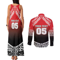 Custom Rugby Tonga MMT Couples Matching Tank Maxi Dress and Long Sleeve Button Shirt Mana O Tonga LT05 - Polynesian Pride