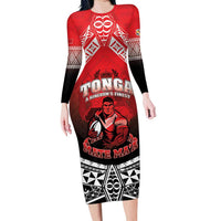 Custom Rugby Tonga MMT Family Matching Long Sleeve Bodycon Dress and Hawaiian Shirt Mana O Tonga - Polynesian Pride