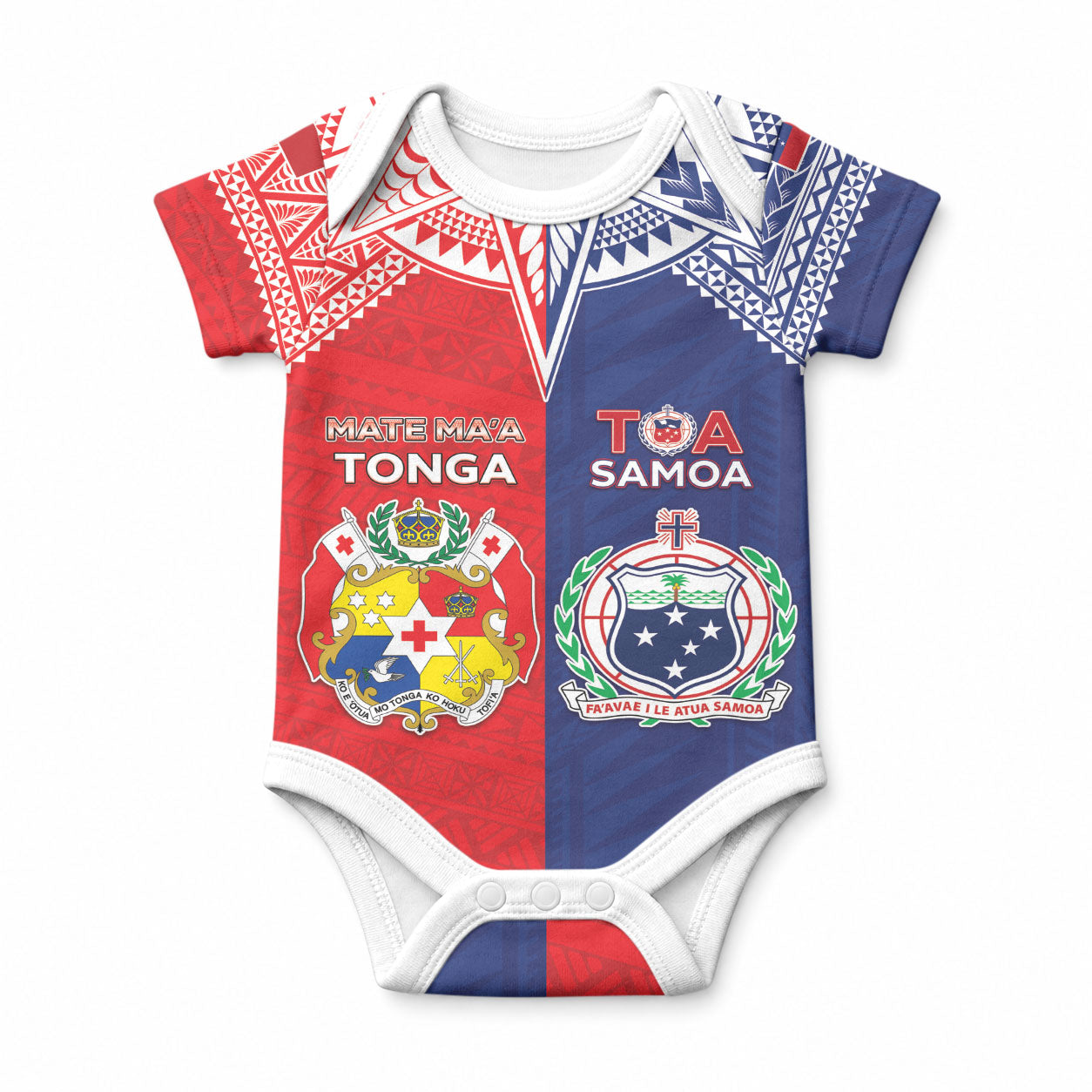 Custom Rugby Samoa And Tonga Baby Onesie Toa Samoa With Mate Maa LT05 Multicolor - Polynesian Pride