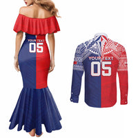 Custom Rugby Samoa And Tonga Couples Matching Mermaid Dress and Long Sleeve Button Shirt Toa Samoa With Mate Maa LT05 - Polynesian Pride