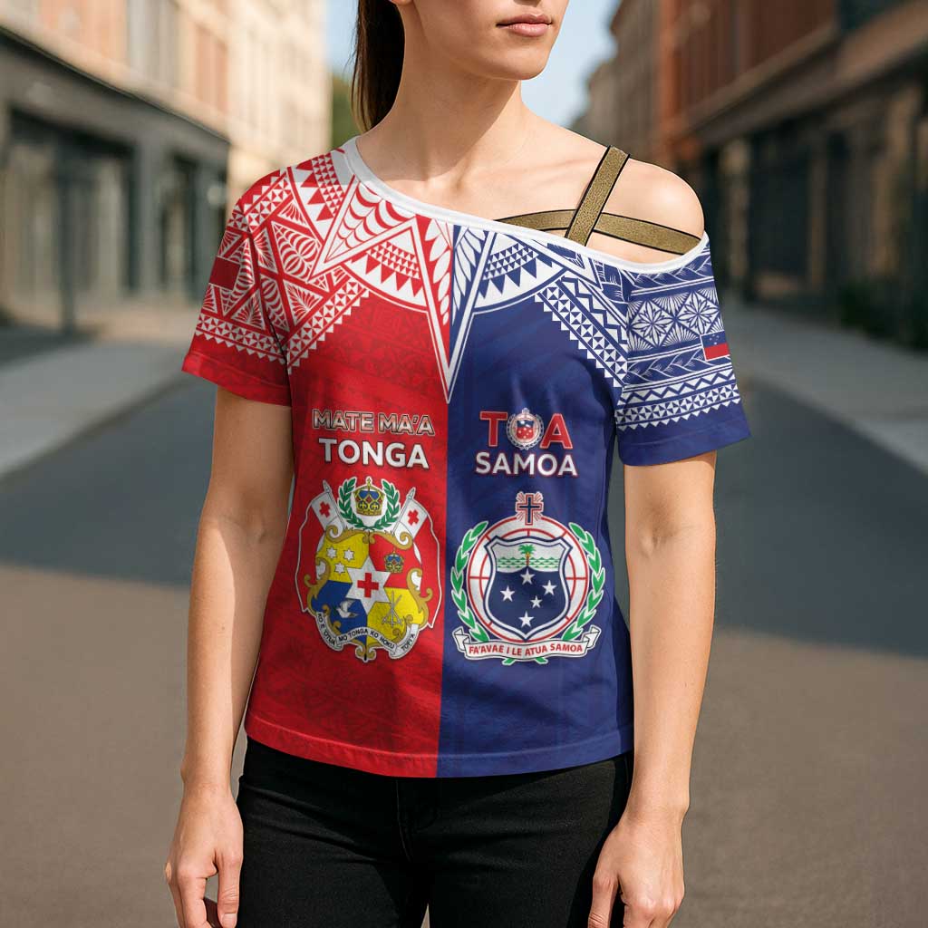 Custom Rugby Samoa And Tonga Cross Shoulder Shirt Toa Samoa With Mate Maa - Polynesian Pride