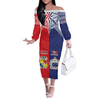 Custom Rugby Samoa And Tonga Family Matching Off The Shoulder Long Sleeve Dress and Hawaiian Shirt Toa Samoa With Mate Maa - Polynesian Pride
