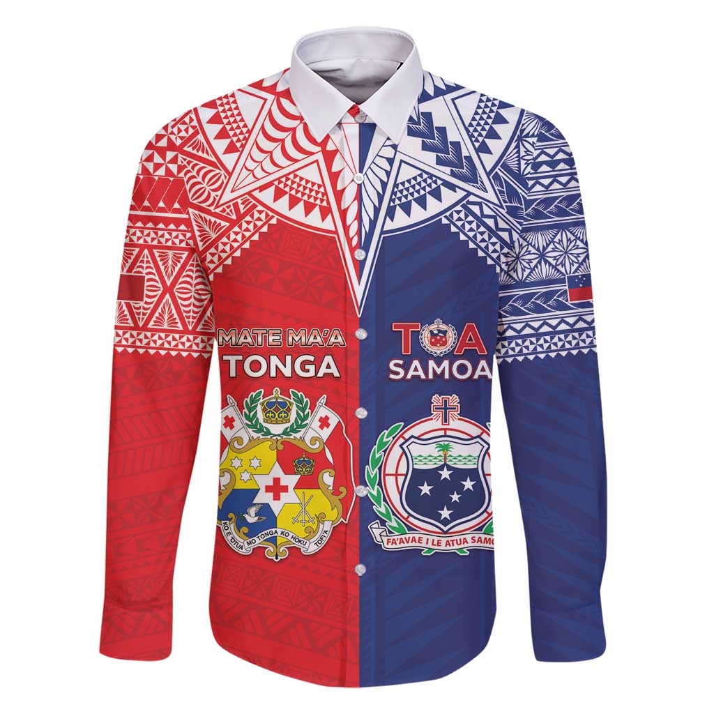 Custom Rugby Samoa And Tonga Family Matching Off Shoulder Maxi Dress and Hawaiian Shirt Toa Samoa With Mate Maa - Polynesian Pride