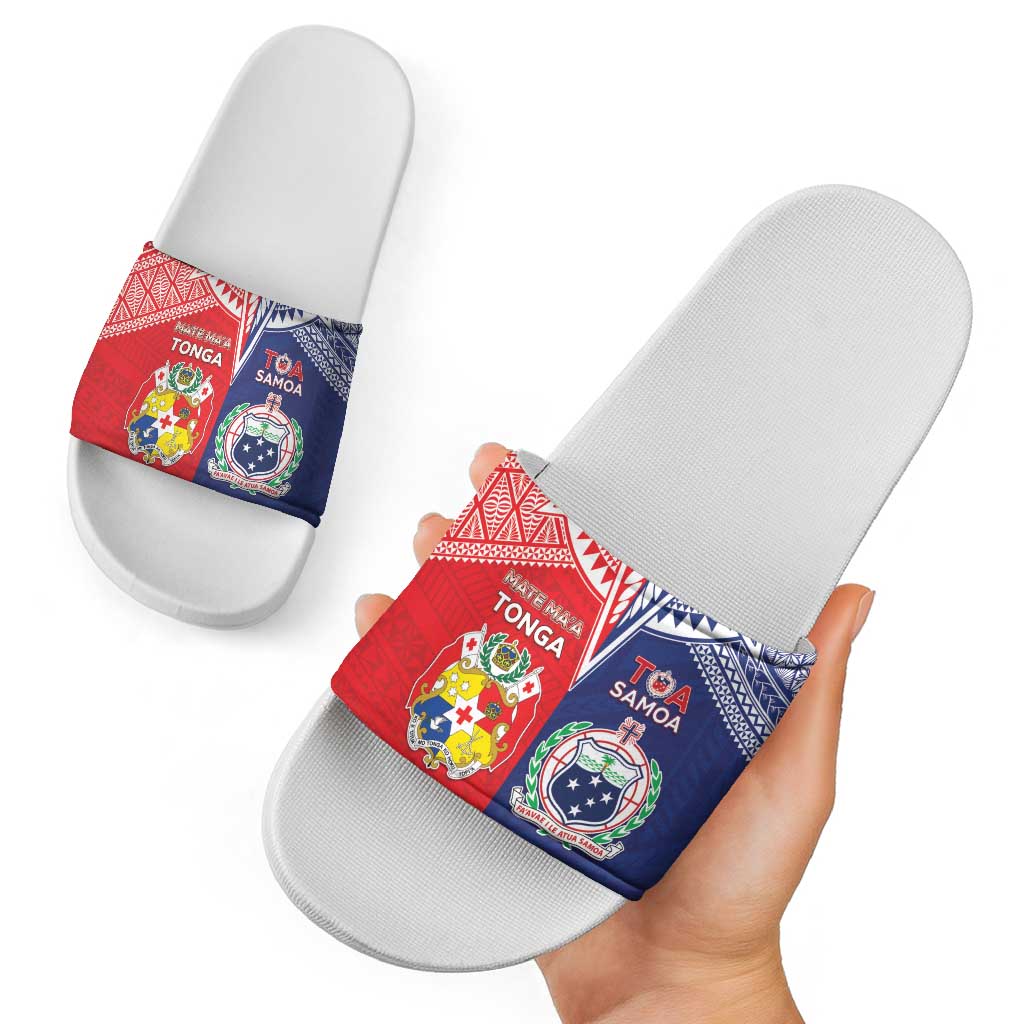Rugby Samoa And Tonga Slide Sandals Toa Samoa With Mate Maa - Polynesian Pride