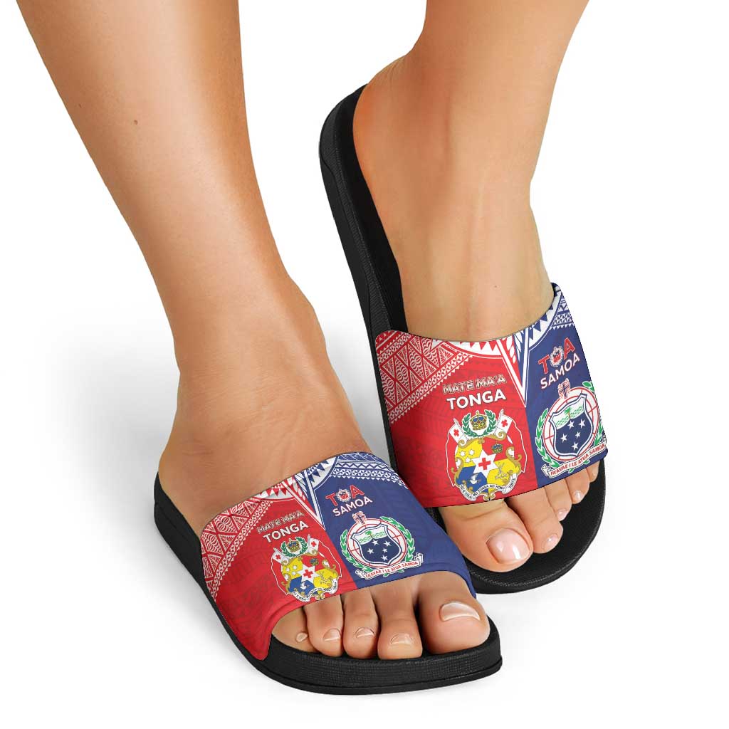 Rugby Samoa And Tonga Slide Sandals Toa Samoa With Mate Maa - Polynesian Pride