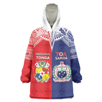Custom Rugby Samoa And Tonga Wearable Blanket Hoodie Toa Samoa With Mate Maa LT05 One Size Multicolor - Polynesian Pride