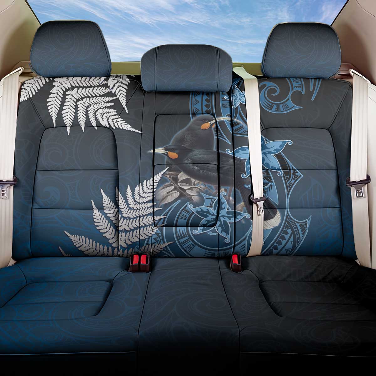 New Zealand Huia Bird Back Car Seat Cover Aotearoa Maori Pattern LT05 One Size Navy - Polynesian Pride
