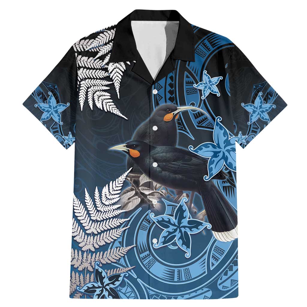 New Zealand Huia Bird Family Matching Mermaid Dress and Hawaiian Shirt Aotearoa Maori Pattern LT05 Dad's Shirt - Short Sleeve Navy - Polynesian Pride
