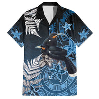 New Zealand Huia Bird Family Matching Off The Shoulder Long Sleeve Dress and Hawaiian Shirt Aotearoa Maori Pattern LT05 Dad's Shirt - Short Sleeve Navy - Polynesian Pride