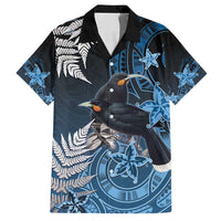 New Zealand Huia Bird Family Matching Off Shoulder Maxi Dress and Hawaiian Shirt Aotearoa Maori Pattern LT05 Dad's Shirt - Short Sleeve Navy - Polynesian Pride