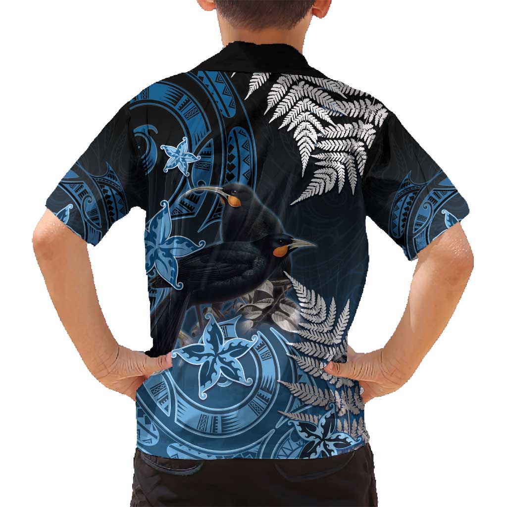 New Zealand Huia Bird Family Matching Off Shoulder Short Dress and Hawaiian Shirt Aotearoa Maori Pattern LT05 - Polynesian Pride