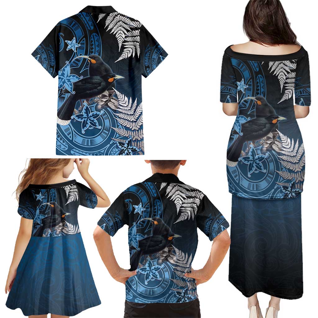 New Zealand Huia Bird Family Matching Puletasi and Hawaiian Shirt Aotearoa Maori Pattern LT05 - Polynesian Pride