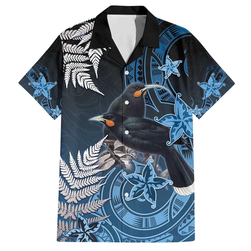 New Zealand Huia Bird Family Matching Summer Maxi Dress and Hawaiian Shirt Aotearoa Maori Pattern LT05 Dad's Shirt - Short Sleeve Navy - Polynesian Pride