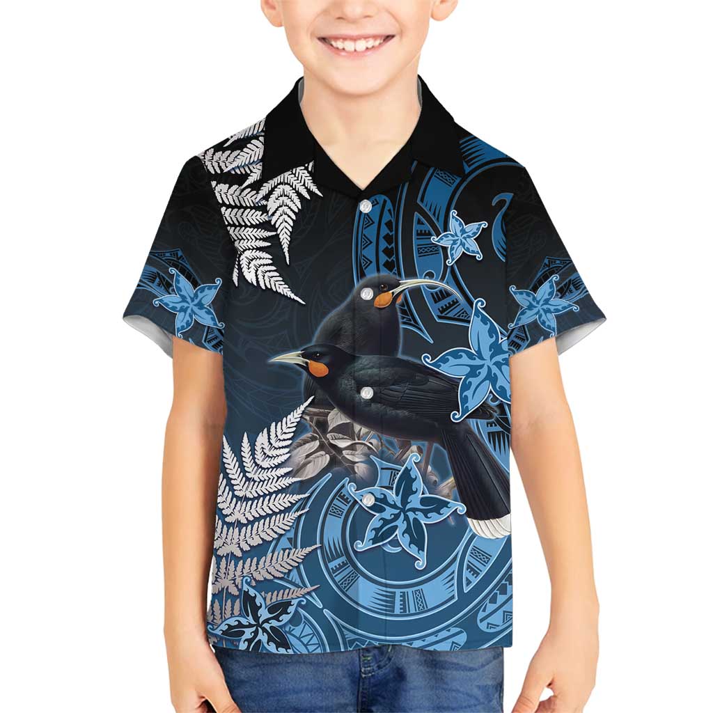 New Zealand Huia Bird Family Matching Summer Maxi Dress and Hawaiian Shirt Aotearoa Maori Pattern LT05 Son's Shirt Navy - Polynesian Pride