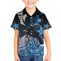 New Zealand Huia Bird Family Matching Summer Maxi Dress and Hawaiian Shirt Aotearoa Maori Pattern LT05 Son's Shirt Navy - Polynesian Pride