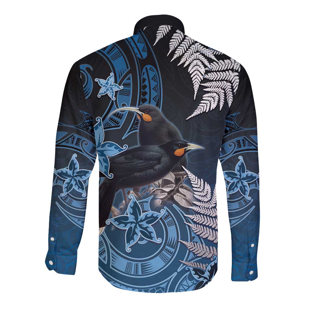New Zealand Huia Bird Long Sleeve Button Shirt Aotearoa Maori Pattern
