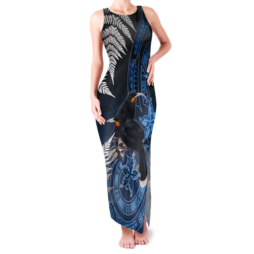 New Zealand Huia Bird Tank Maxi Dress Aotearoa Maori Pattern LT05 Women Navy - Polynesian Pride