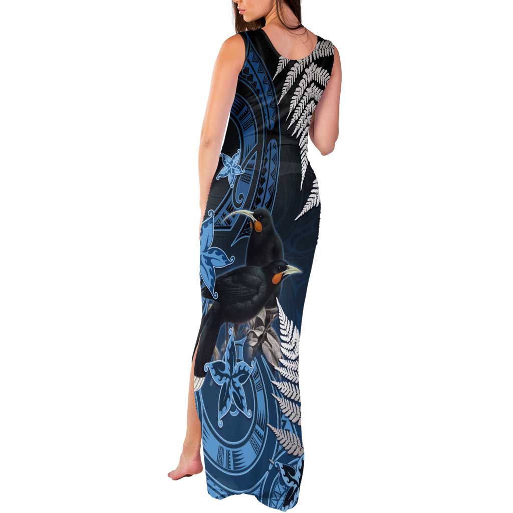 New Zealand Huia Bird Tank Maxi Dress Aotearoa Maori Pattern LT05 - Polynesian Pride