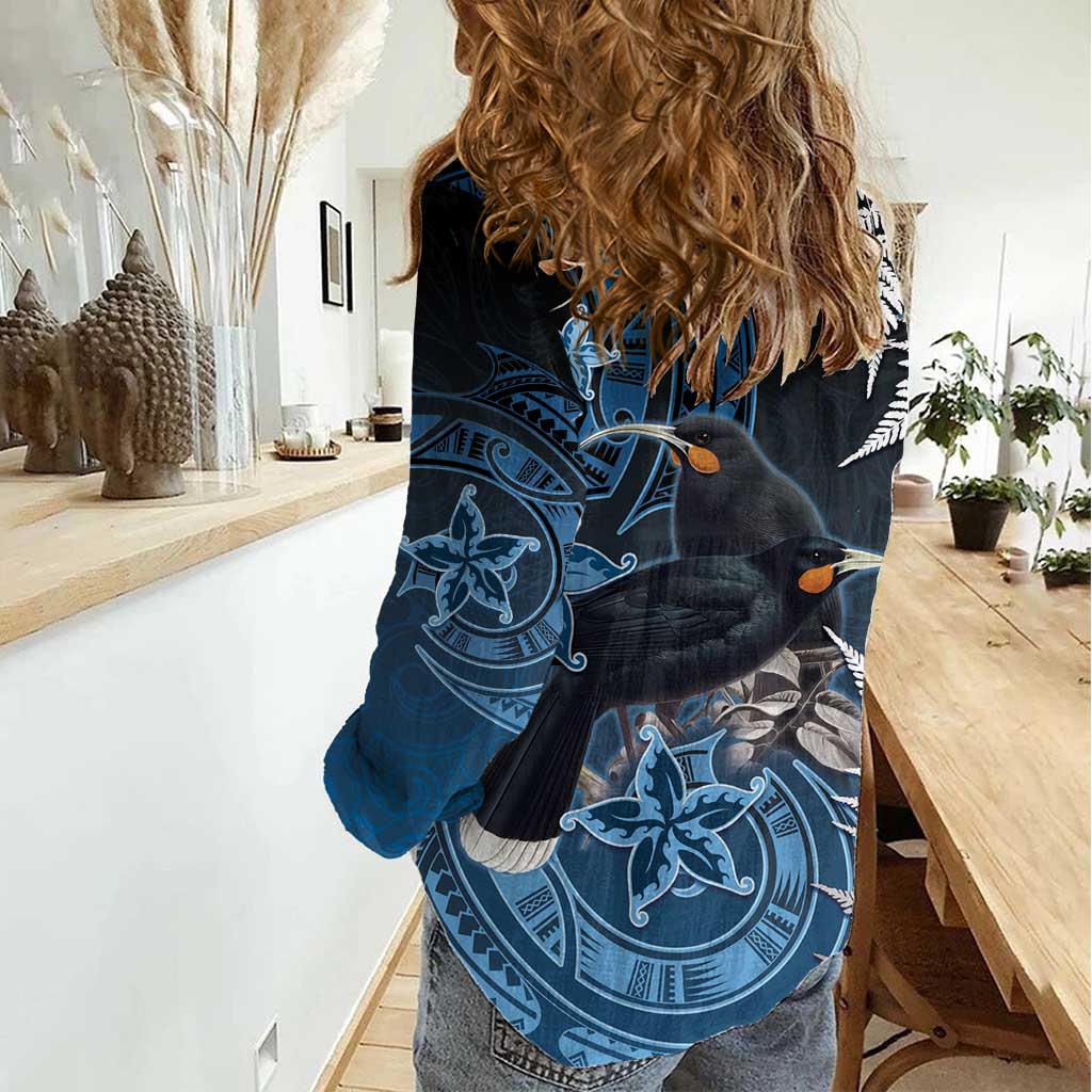 New Zealand Huia Bird Women Casual Shirt Aotearoa Maori Pattern