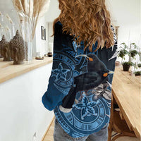 New Zealand Huia Bird Women Casual Shirt Aotearoa Maori Pattern