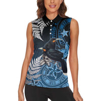 New Zealand Huia Bird Women Sleeveless Polo Shirt Aotearoa Maori Pattern