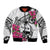 Guam Chamorro Bomber Jacket Bougainvillea White Polynesian Tribal Pattern