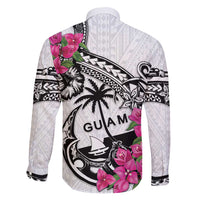 Guam Chamorro Family Matching Off Shoulder Maxi Dress and Hawaiian Shirt Bougainvillea White Polynesian Tribal Pattern