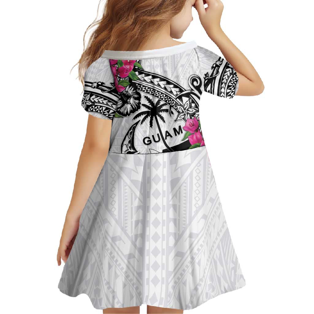 Guam Chamorro Family Matching Short Sleeve Bodycon Dress and Hawaiian Shirt Bougainvillea White Polynesian Tribal Pattern LT05 - Polynesian Pride
