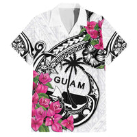 Guam Chamorro Family Matching Short Sleeve Bodycon Dress and Hawaiian Shirt Bougainvillea White Polynesian Tribal Pattern LT05 Dad's Shirt - Short Sleeve White - Polynesian Pride