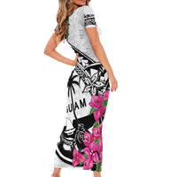 Guam Chamorro Family Matching Short Sleeve Bodycon Dress and Hawaiian Shirt Bougainvillea White Polynesian Tribal Pattern LT05 - Polynesian Pride