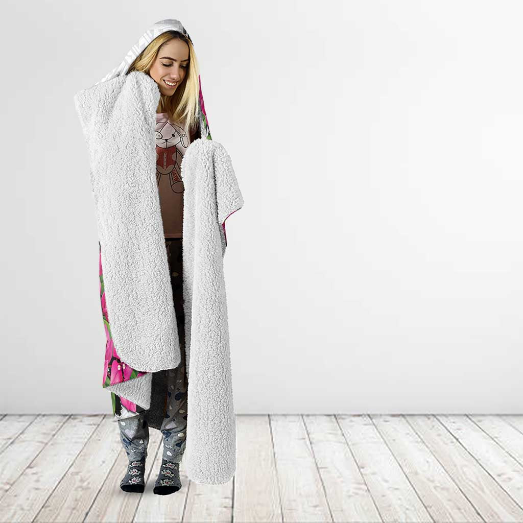 Guam Chamorro Hooded Blanket Bougainvillea White Polynesian Tribal Pattern