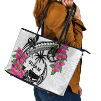 Guam Chamorro Leather Tote Bag Bougainvillea White Polynesian Tribal Pattern