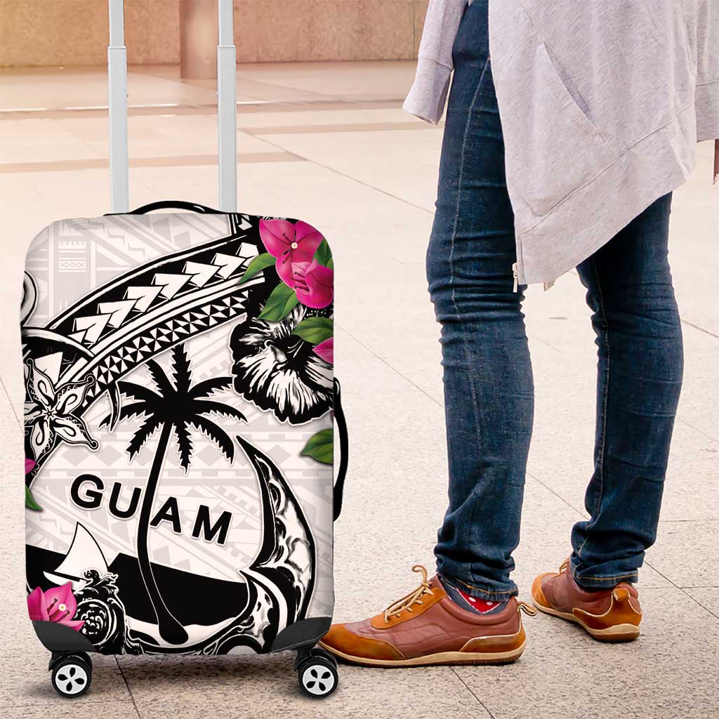 Guam Chamorro Luggage Cover Bougainvillea White Polynesian Tribal Pattern