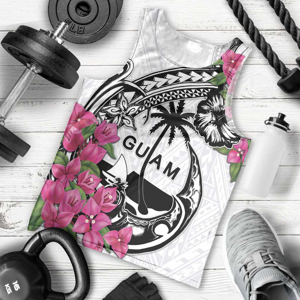 Guam Chamorro Men Tank Top Bougainvillea White Polynesian Tribal Pattern