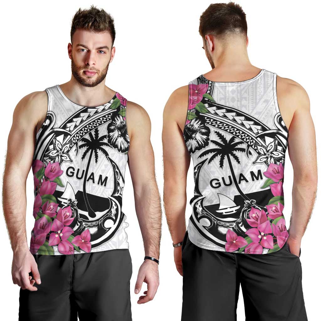 Guam Chamorro Men Tank Top Bougainvillea White Polynesian Tribal Pattern