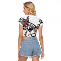 Guam Chamorro Raglan Cropped T Shirt Bougainvillea White Polynesian Tribal Pattern
