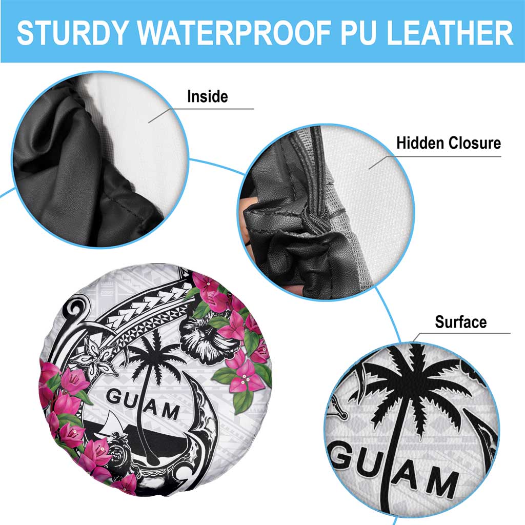 Guam Chamorro Spare Tire Cover Bougainvillea White Polynesian Tribal Pattern