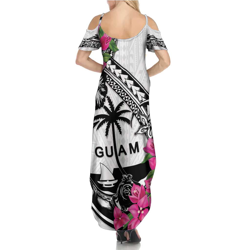 Guam Chamorro Summer Maxi Dress Bougainvillea White Polynesian Tribal Pattern