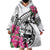 Guam Chamorro Wearable Blanket Hoodie Bougainvillea White Polynesian Tribal Pattern