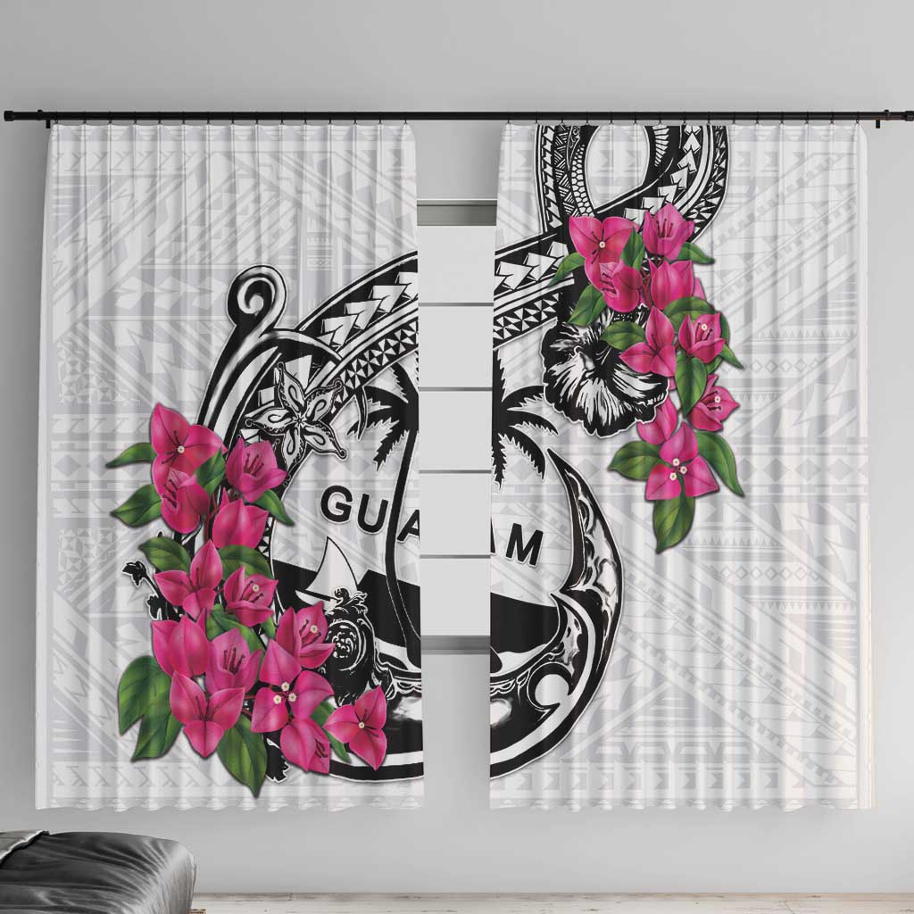 Guam Chamorro Window Curtain Bougainvillea White Polynesian Tribal Pattern