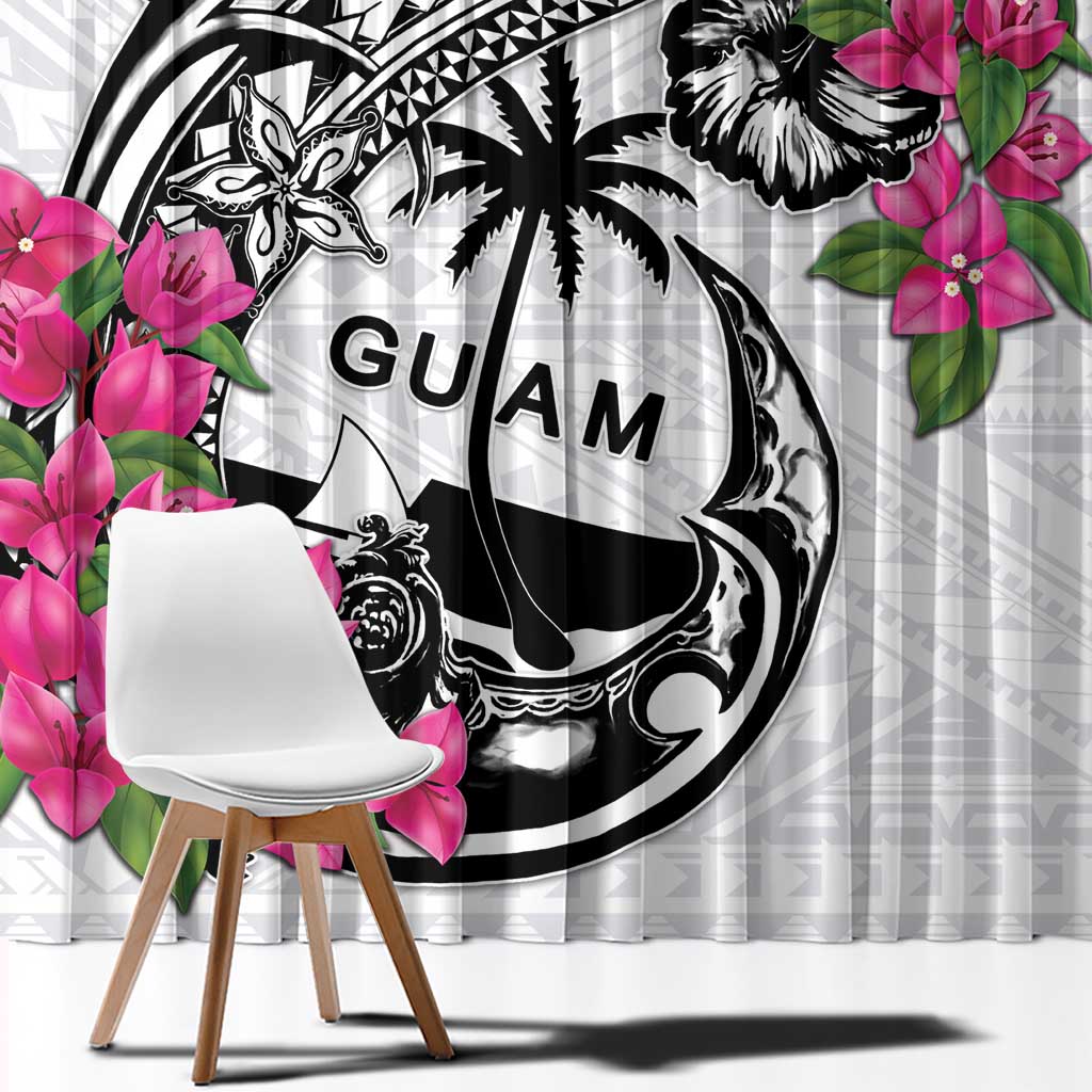 Guam Chamorro Window Curtain Bougainvillea White Polynesian Tribal Pattern