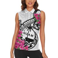 Guam Chamorro Women Sleeveless Polo Shirt Bougainvillea White Polynesian Tribal Pattern