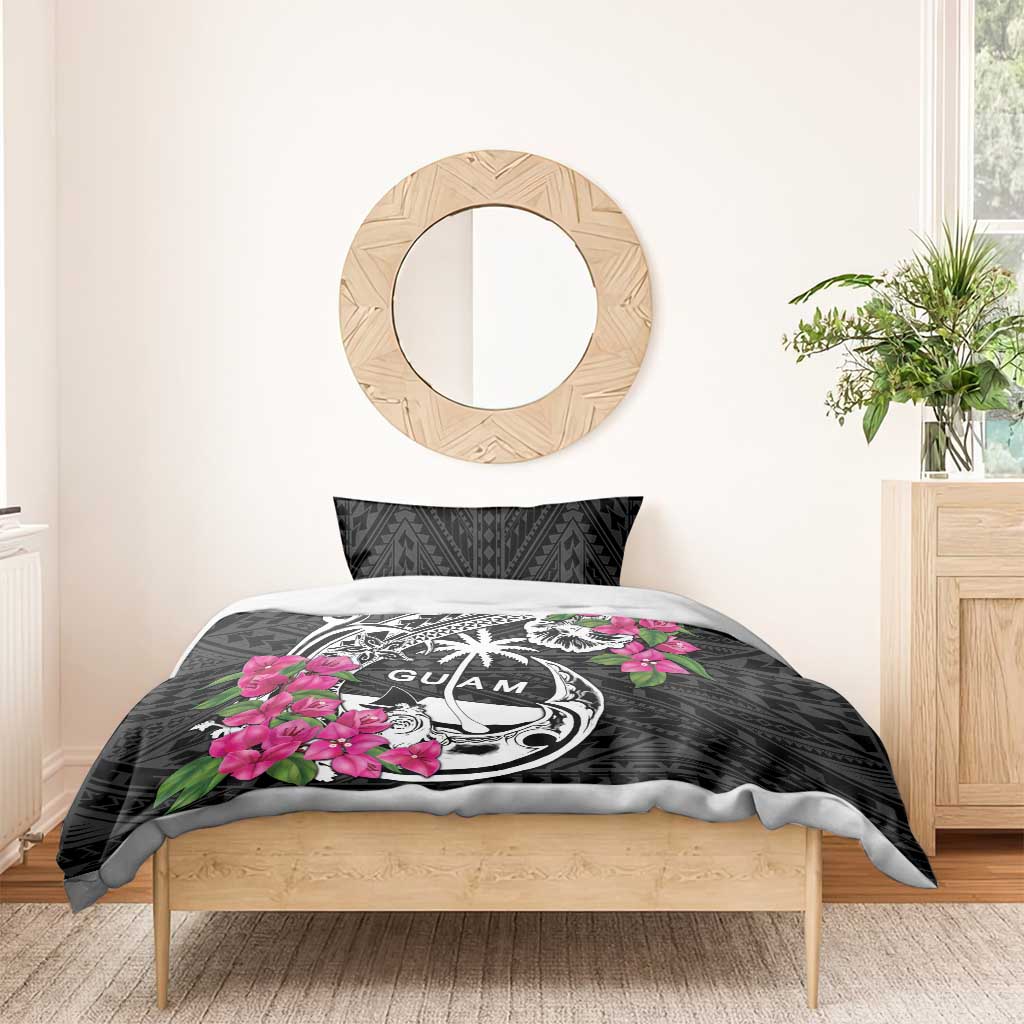 Guam Chamorro Bedding Set Bougainvillea Black Polynesian Tribal Pattern