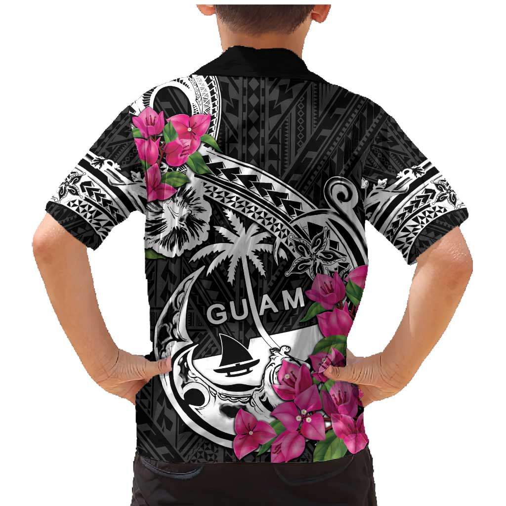 Guam Chamorro Family Matching Mermaid Dress and Hawaiian Shirt Bougainvillea Black Polynesian Tribal Pattern
