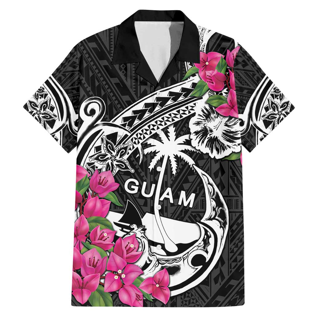 Guam Chamorro Family Matching Mermaid Dress and Hawaiian Shirt Bougainvillea Black Polynesian Tribal Pattern