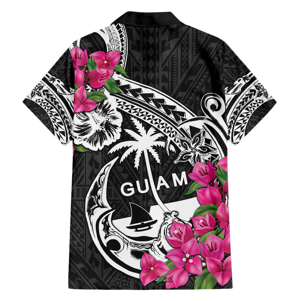 Guam Chamorro Family Matching Puletasi and Hawaiian Shirt Bougainvillea Black Polynesian Tribal Pattern