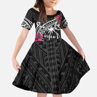 Guam Chamorro Family Matching Short Sleeve Bodycon Dress and Hawaiian Shirt Bougainvillea Black Polynesian Tribal Pattern LT05 Daughter's Dress Black - Polynesian Pride