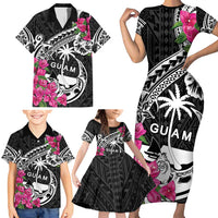 Guam Chamorro Family Matching Short Sleeve Bodycon Dress and Hawaiian Shirt Bougainvillea Black Polynesian Tribal Pattern LT05 - Polynesian Pride