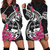 Guam Chamorro Hoodie Dress Bougainvillea Black Polynesian Tribal Pattern